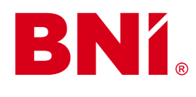 BNI logo with BNI written in bold red letters. 