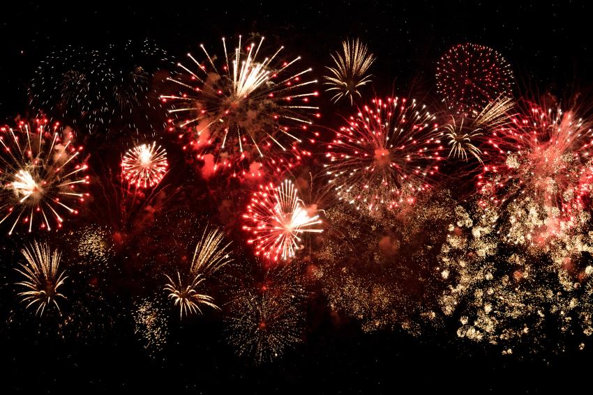 A photo of a night-time firework display. 