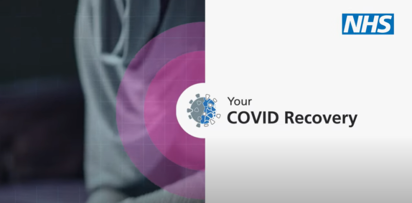 An NHS poster including the words &#039;your covid recovery&#039; and a small drawing of the virus.