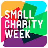&#039;Small charity week&#039; written over intersecting, multi-coloured, translucent shaped.