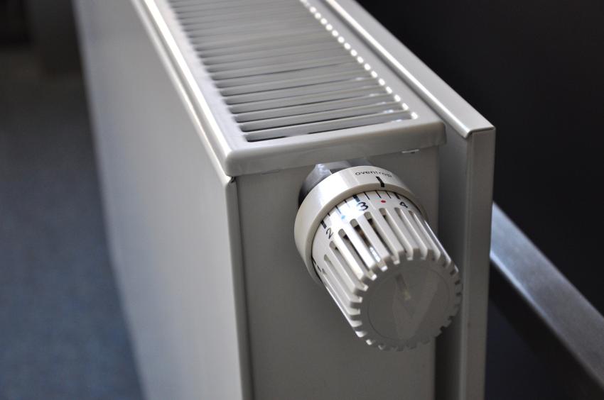 A photograph of a radiator set to warm.